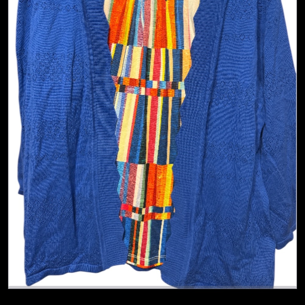 Alfred Dunner Blue Cardigan with Multicolor Stripes